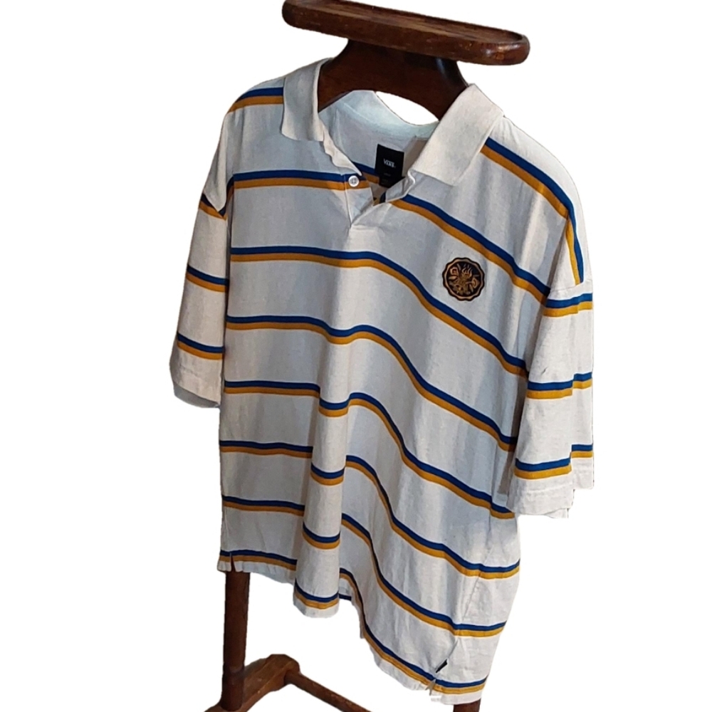 Vans Striped Polo‎ Shirt - White, Blue, Yellow